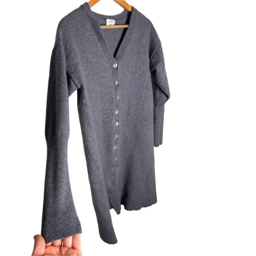 Wilifred Cardigan Duster Blue Size Large Merino Wool Dusky Long Sleeves Buttons